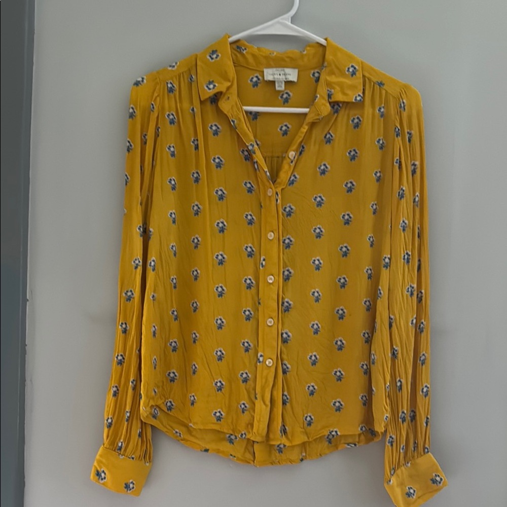 Lucky Brand Yellow Floral Button-Up Blouse
